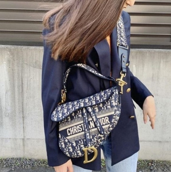 Dior Handbags - NEW! Authenticated Saddle Hand Bag Blue Dior Oblique Embroidery Iconic MSRP$5100